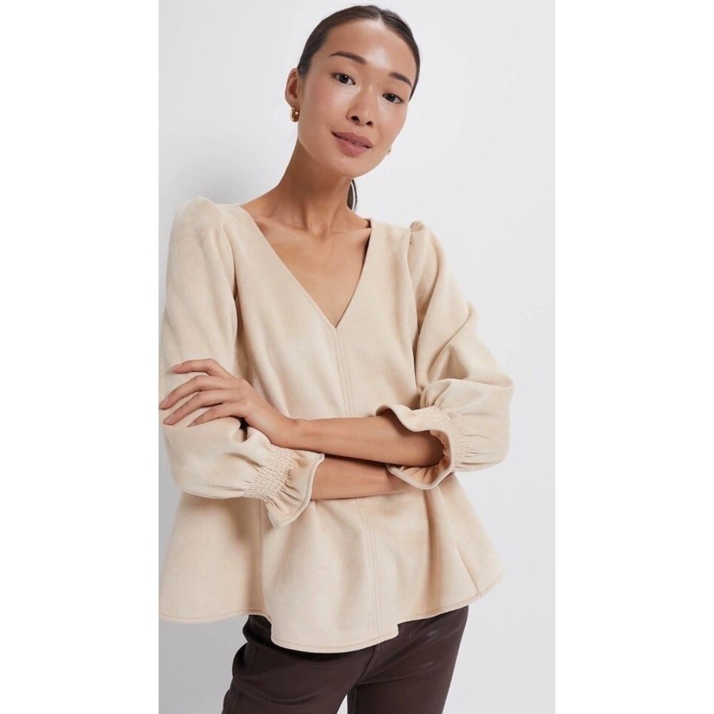 TUCKERNUCK Beige Bone Easton Top Faux Suede S V Neck